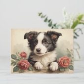 Schattigee Puppy Portret Border Collie Roos Dog Feestdagenkaart (Staand voorkant)