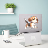 Schattigee puppy vinyl sticker (Laptop op bureau)
