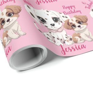 Schattigee puppyhond blij 6e verjaardag cadeaupapier