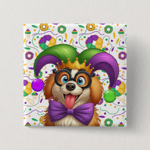 Schattigee puppyhond Mardi Gras in nar pet Vierkante Button 5,1 Cm