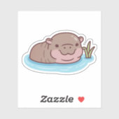 Schattigee Pygmee Hippo aan het koelen in River Sticker (Vel)