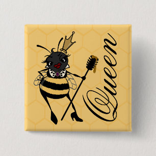 SCHATTIGEE QUEEN BEE GRAFISCHE VIERKANTE PIN TERUG BUTTON 5,1 CM