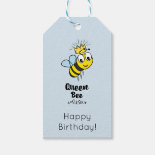 Schattigee Queen Bee met Crown Happy Birthday Cadeaulabel