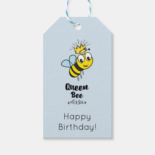 Schattigee Queen Bee met Crown Happy Birthday Cadeaulabel (Voorkant)
