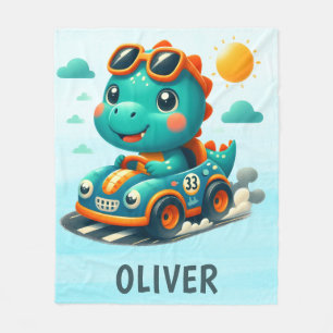 Schattigee Racing Dinosaurus in een Auto Fleece Deken
