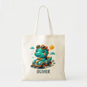Schattigee Racing Trex Dinosaurus en Race Car Tote Bag