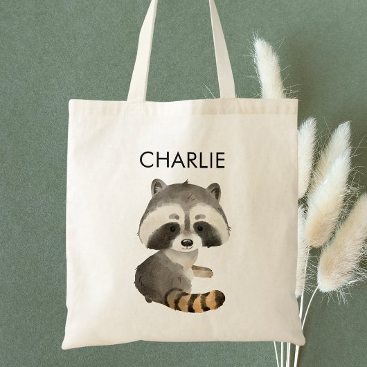 Schattigee Racoon Kinderen gepersonaliseerde Canva Tote Bag
