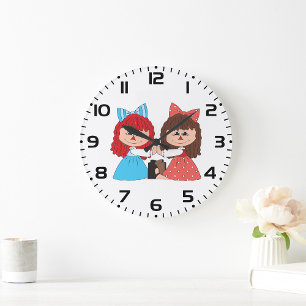 Schattigee Rag Doll Vrienden Meisjes met Bogen en Grote Klok