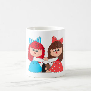 Schattigee Rag Doll Vrienden Meisjes met Bogen en  Koffiemok