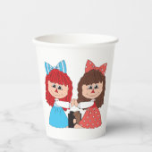 Schattigee Rag Doll Vrienden Meisjes met Bogen en Papieren Bekers (Voorkant)