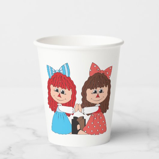 Schattigee Rag Doll Vrienden Meisjes met Bogen en Papieren Bekers (Voorkant)