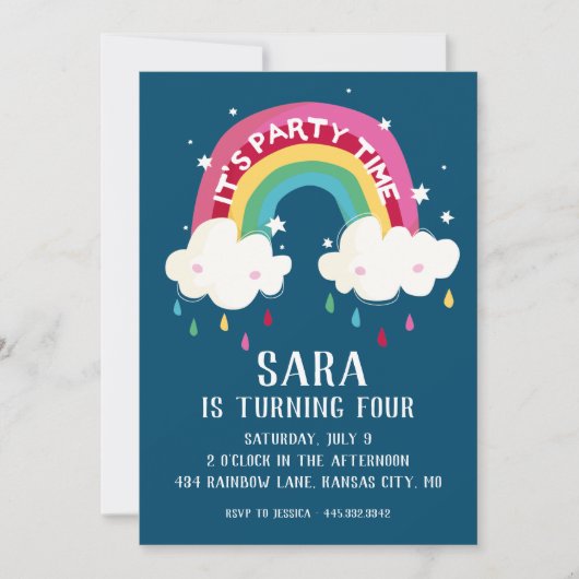Schattigee Rainbow Birthday Invitation Kaart (Voorkant)