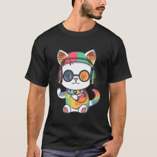 Schattigee Rainbow Cat DJ Techno Festival Raver T-shirt