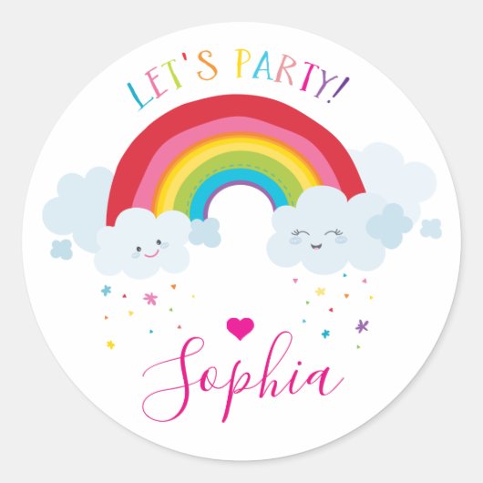 SCHATTIGEE RAINBOW CLOUDS kawaii illustratie Ronde Sticker (Voorkant)