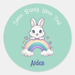 Schattigee Rainbow Easter Bunny op maat Ronde Sticker