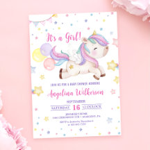 Schattigee Rainbow Eenhoorn Meisje Baby shower Inv