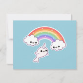 Schattigee Rainbow Narwhal verjaardagsfeestuitnodi Kaart (Voorkant)