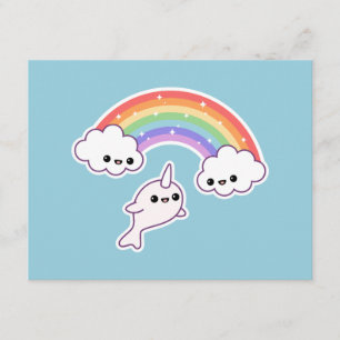 Schattigee Rainbow Narwhal verjaardagsfeestuitnodi Kaart