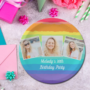 Schattigee Rainbow Photo Collage Custom Verjaardag Papieren Bordje