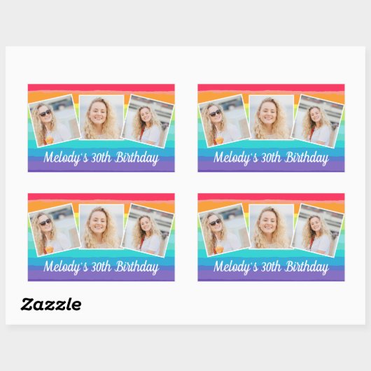 Schattigee Rainbow Photo Collage Custom Verjaardag Rechthoekige Sticker (Vel)
