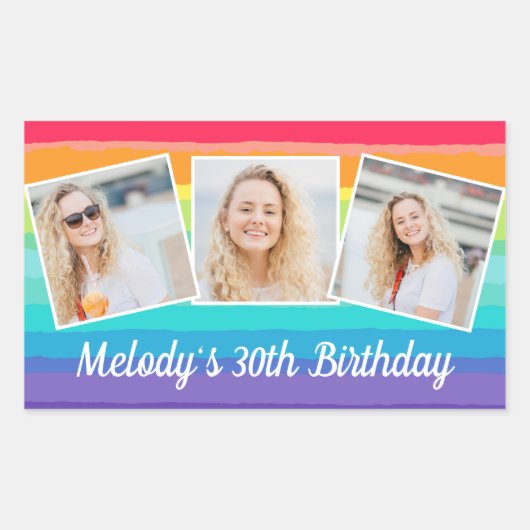 Schattigee Rainbow Photo Collage Custom Verjaardag Rechthoekige Sticker (Voorkant)