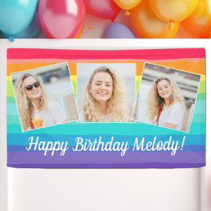 Schattigee Rainbow Photo Collage Custom Verjaardag Spandoek