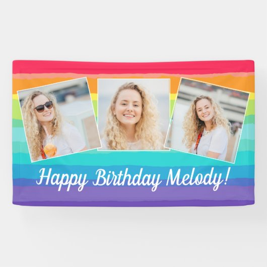 Schattigee Rainbow Photo Collage Custom Verjaardag Spandoek (Horizontaal)