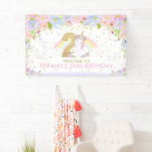 Schattigee Rainbow Unicorn 2e verjaardag Welkom Ac Spandoek (Insitu)
