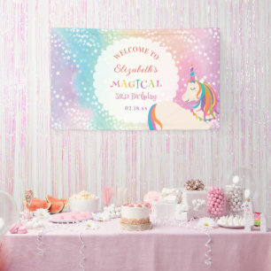 Schattigee Rainbow Unicorn magische verjaardag wel Spandoek
