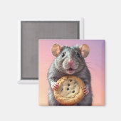 Schattigee Rat Met Chocolade Chip Cookie Magneet (Voorkant / Achterkant)