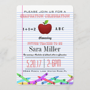 Schattigee Red Apple Teacher Afstuderen Uitnodigin Kaart