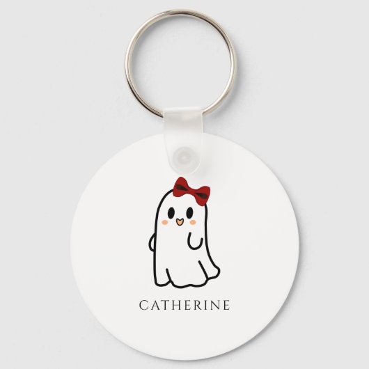 Schattigee Red Bow Halloween Ghost Girly Sleutelhanger (Achterkant)