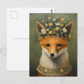 Schattigee Red Fox in een bloemenkroon en Ketting Briefkaart (Voorkant / Achterkant)