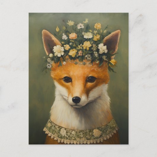 Schattigee Red Fox in een bloemenkroon en Ketting Briefkaart (Voorkant)
