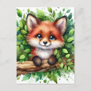 Schattigee Red Fox Waterverf Briefkaart