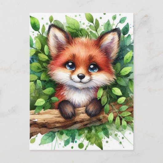 Schattigee Red Fox Waterverf Briefkaart (Voorkant)