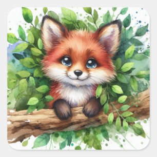 Schattigee Red Fox Waterverf Vierkante Sticker
