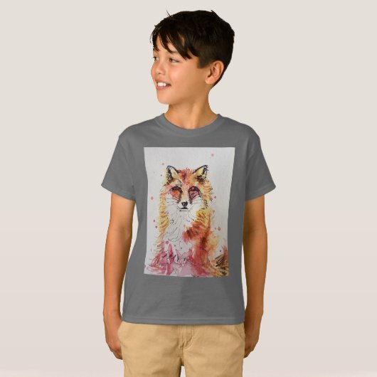 Schattigee Red Fox Whimsical Waterverf Boys T-Shir T-shirt (Voorkant volledig)