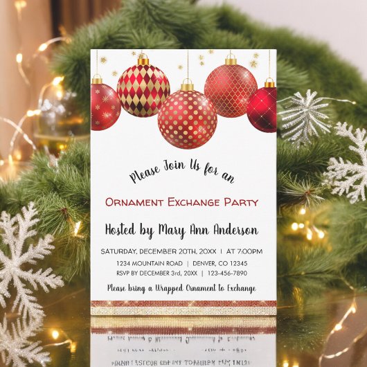 Schattigee Red & Gold Sparkle Ornament Exchange Pa Kaart