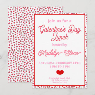 Schattigee Red & Pink Hearts Galentine's Day Lunch Kaart