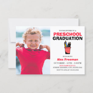 Schattigee Red & White Boy Photo Preschool Afstude Kaart