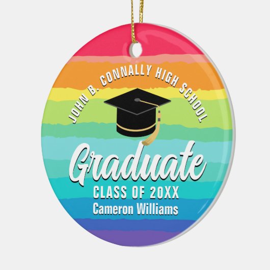 Schattigee Regenboog Afstuderen Custom Afstuderen Keramisch Ornament (Links)