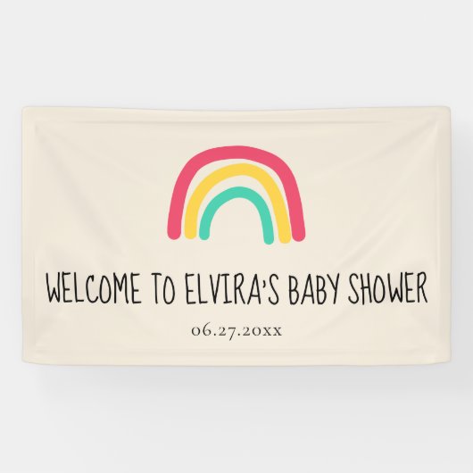 Schattigee regenboog Baby shower Welkom Spandoek (Horizontaal)