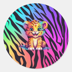 Schattigee regenboog Baby Tijger Ronde Sticker