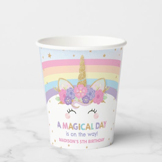 Schattigee regenboog eenhoorn 1e 2e 5e verjaardag papieren bekers (Achterkant)