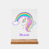 Schattigee regenboog eenhoorn meisje scriptnaam gr acryl bord (Voorkant)