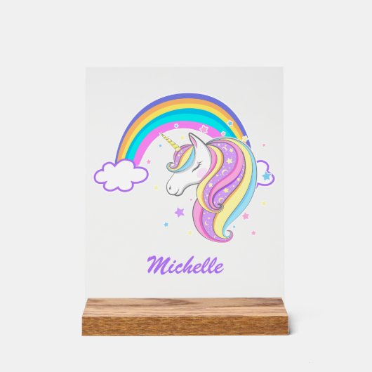 Schattigee regenboog eenhoorn meisje scriptnaam gr acryl bord (Voorkant)