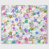 Schattigee regenboog eenhoorn pastel roze inpakpap cadeaupapier (Vlak)