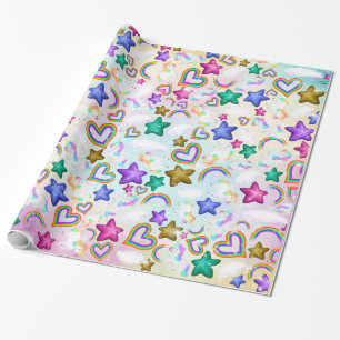 Schattigee regenboog eenhoorn pastel roze inpakpap cadeaupapier