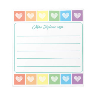 Schattigee Regenboog en Harten Leraar Naam Notitie Notitieblok
